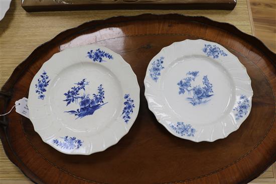 A set of five Oude Amstel (Dutch) dishes, painted with sprigs of peony blossom, blue on white